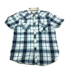 Roebuck And Co Rodeo Pearl Snap Plaid Rockabilly Mens Size M Blue Green Shirt